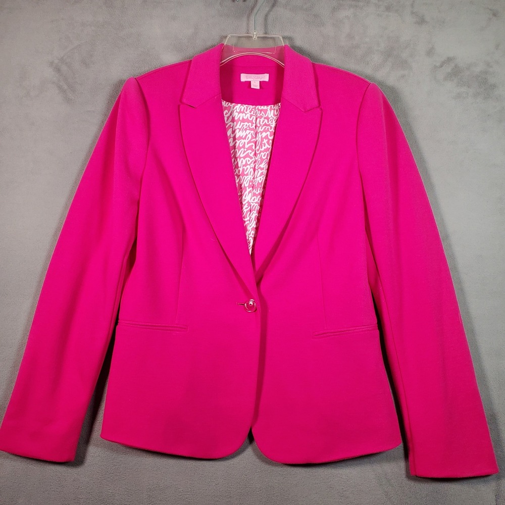 Lilly Pulitzer Leighton Blazer Womens L Pink Script Lining Preppy Career Barbie